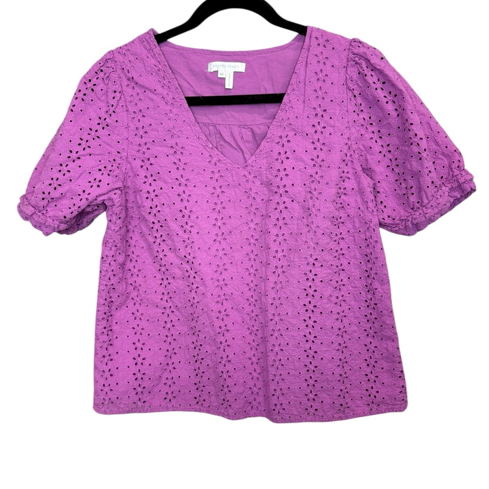Draper James Eyelet Purple Short‎ Sleeve Blouse Size Medium